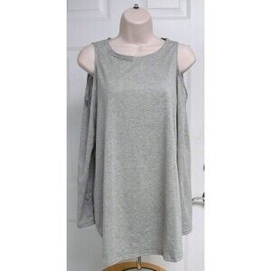 NWOT ZANZEA Cotton Top shirt tunic Summer open cold shoulder long sleeve gray  L